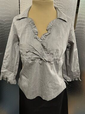 Dollhouse Light Gray Ruffle-Trim Wrap Blouse